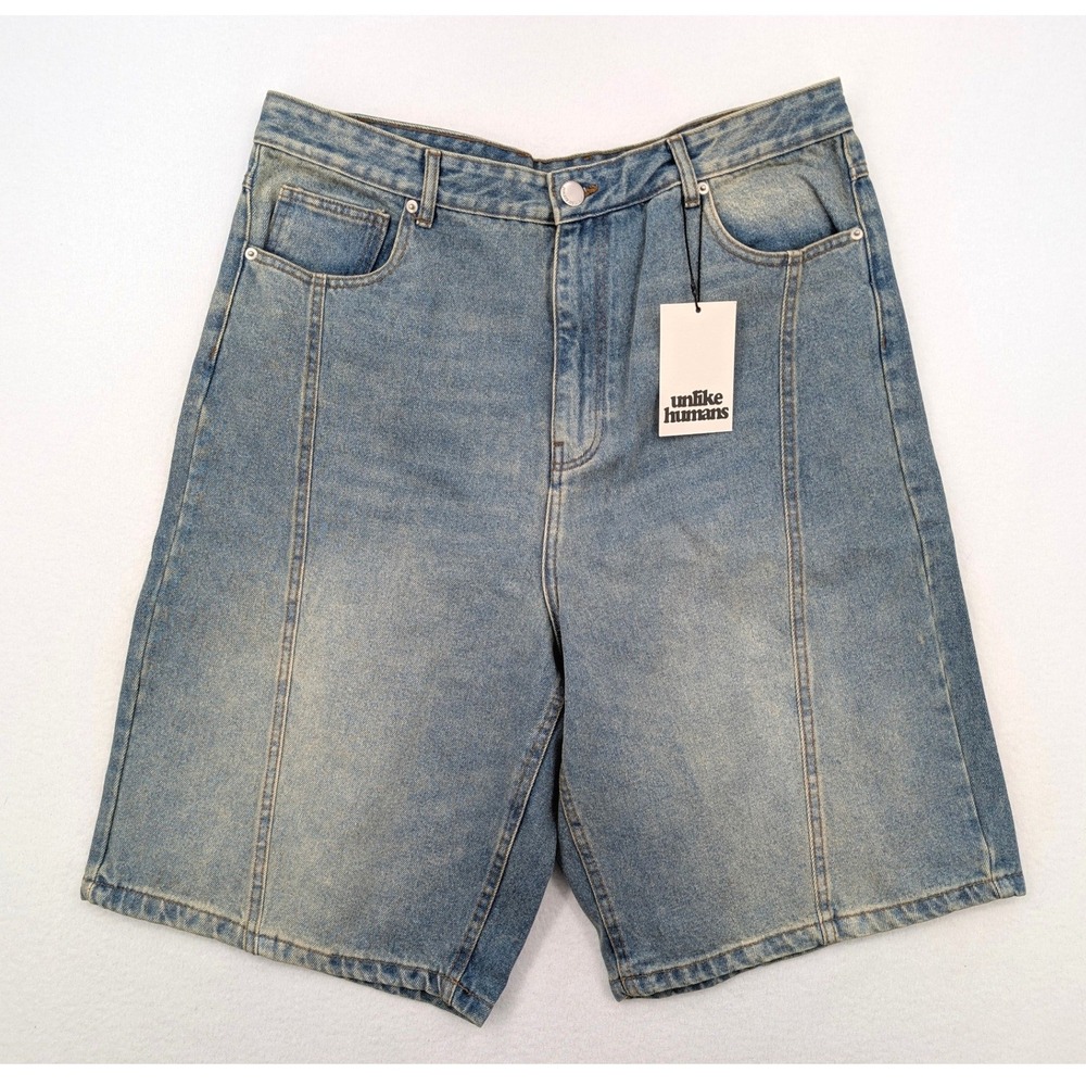 Unlike Humans Route Jort Denim Shorts Light Wash Baggy Longline Size XL 36W